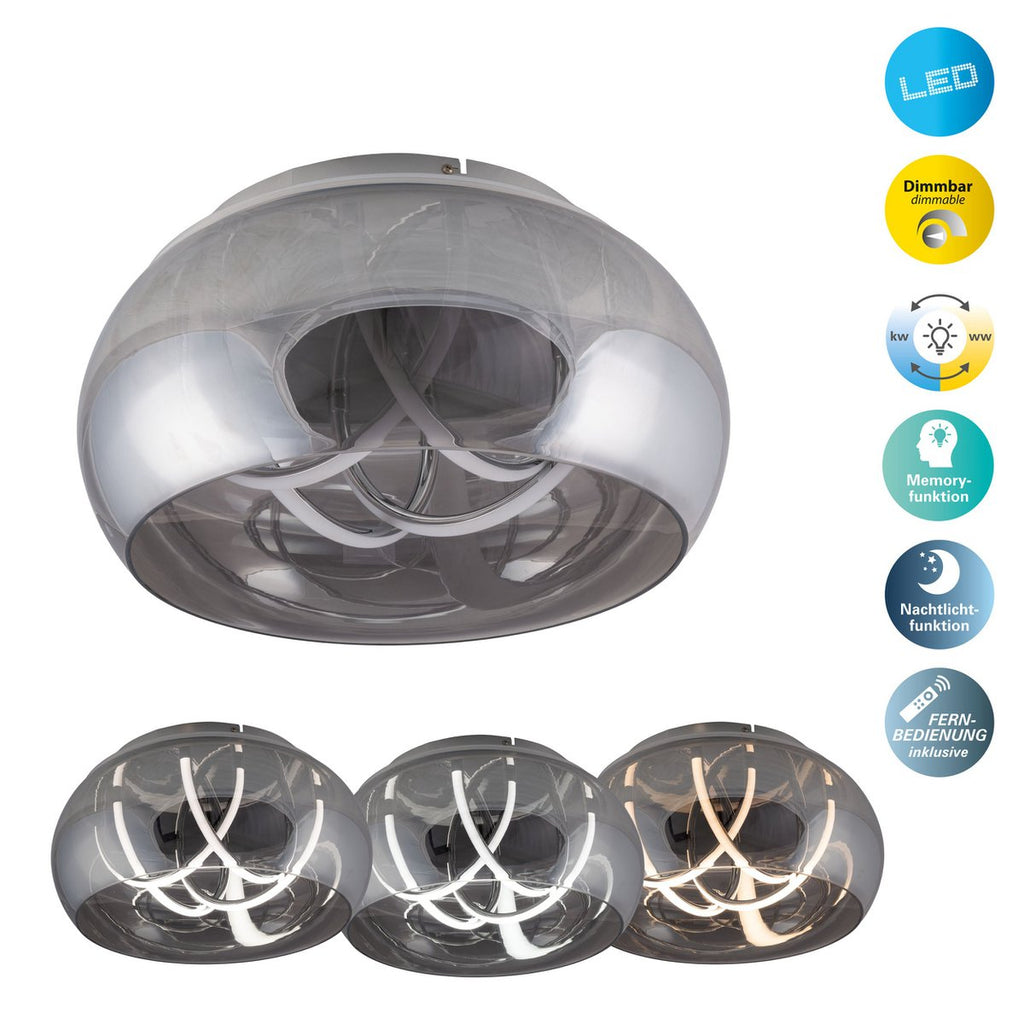 Näve Malou LED Plafondlamp Ø45cm Rookglas